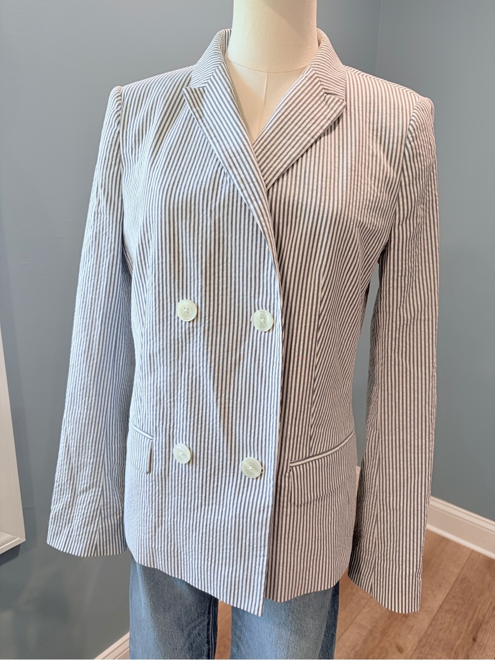 Brooks Brothers Red Fleece Striped Blazer Womenâs 8 Lace Detail Double Breasted